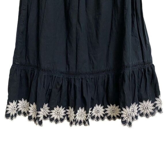 Charter Club Midi Black Skirt Size12P White Floral Embroidery Boho Hippie Emo - Picture 4 of 11